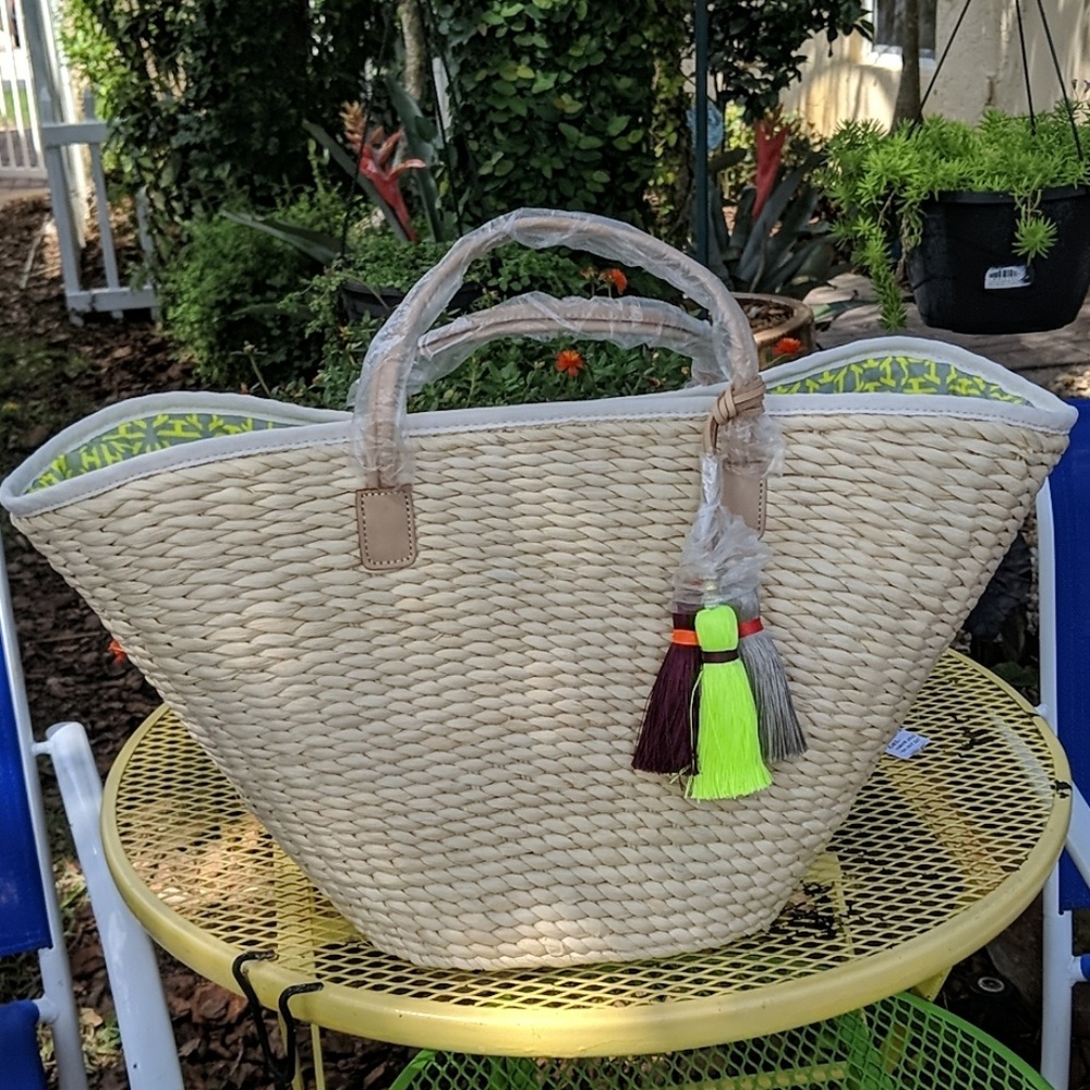 India Hicks large straw tote